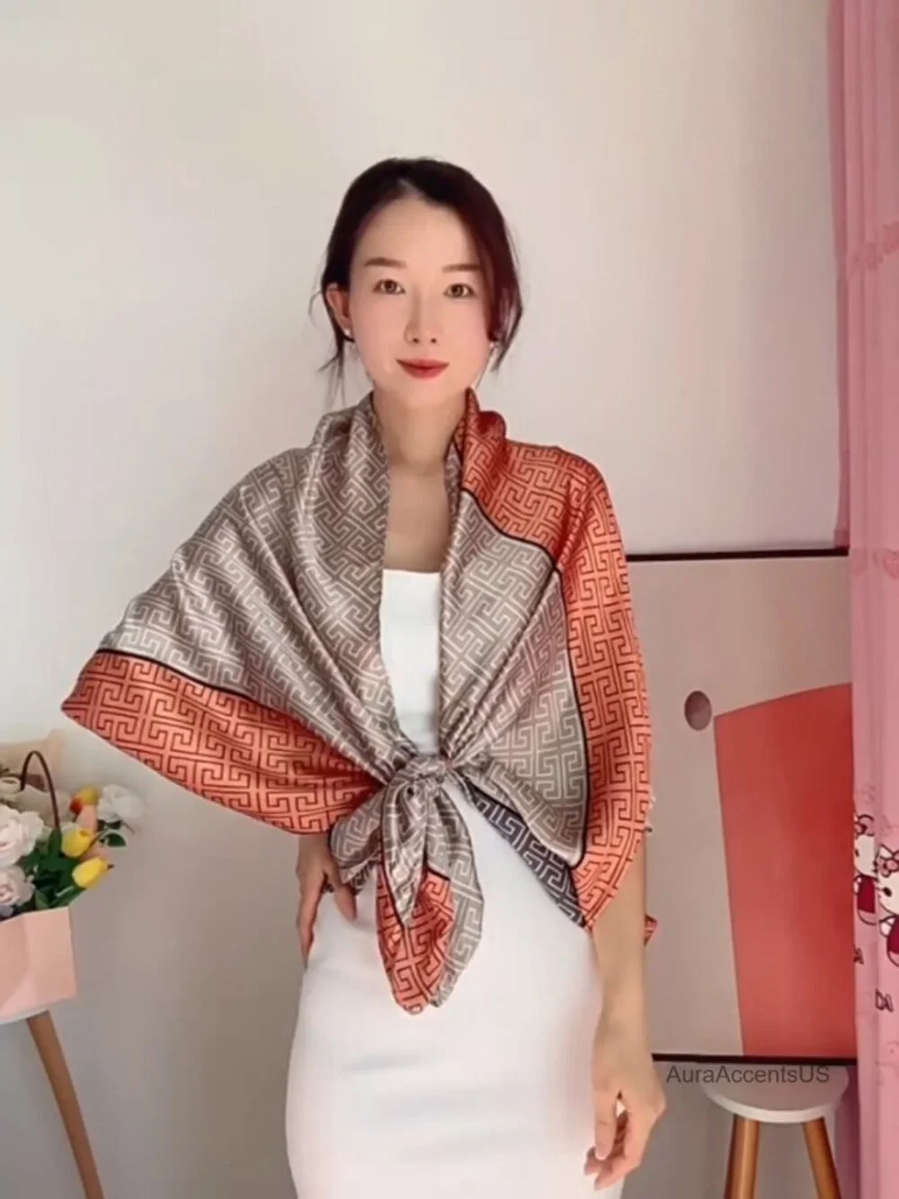 Oversized Silk Scarf Lightweight Satin Shawl Wrap
